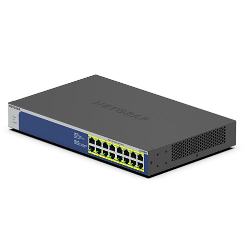 NETGEAR GS516PP Non-géré Gigabit Ethernet (10/100/1000) Connexion Ethernet, supportant l'alimentation via ce port (PoE) Bleu, Gris