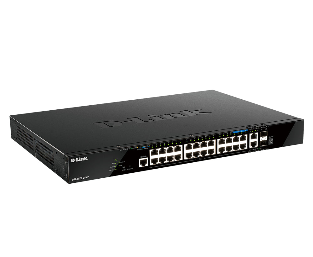 D-Link DGS-1520-28MP/E commutateur réseau Géré L3 Gigabit Ethernet (10/100/1000) Connexion Ethernet, supportant l'alimentation via ce port (PoE) 1U Noir