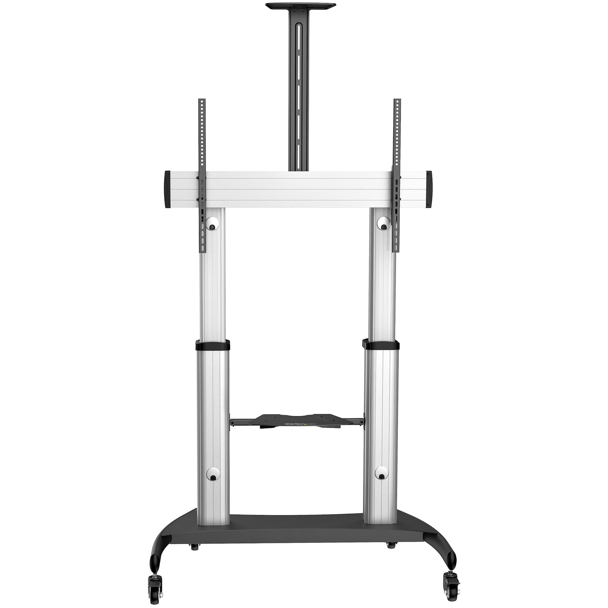 StarTech.com Support Téléviseur Mobile - Chariot Support Télé Robuste Écrans 60-100" 100kg - Support TV Écran Plat sur Pied Roulettes - Hauteur Réglable - Support Télévision Universel avec Étagères
