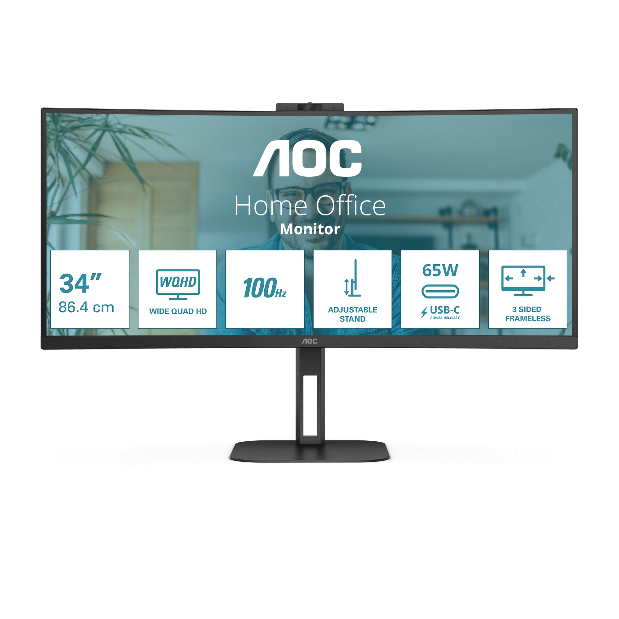 AOC V5 CU34V5C/BK LED display 86,4 cm (34") 3440 x 1440 pixels Wide Quad HD Noir