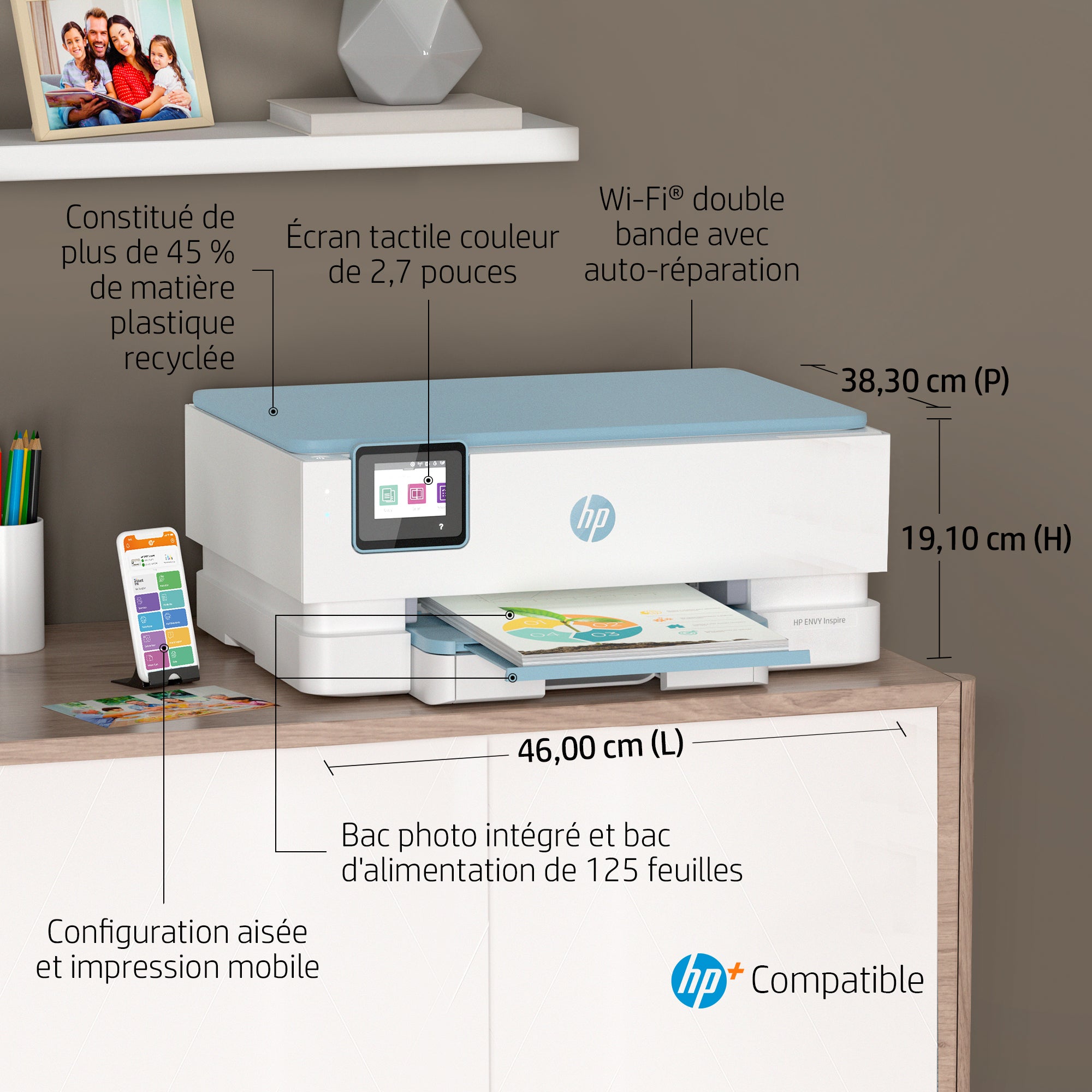 HP ENVY Inspire 7221e Sans fil All-in-One Couleur Imprimante, Instant Ink; Impression photo
