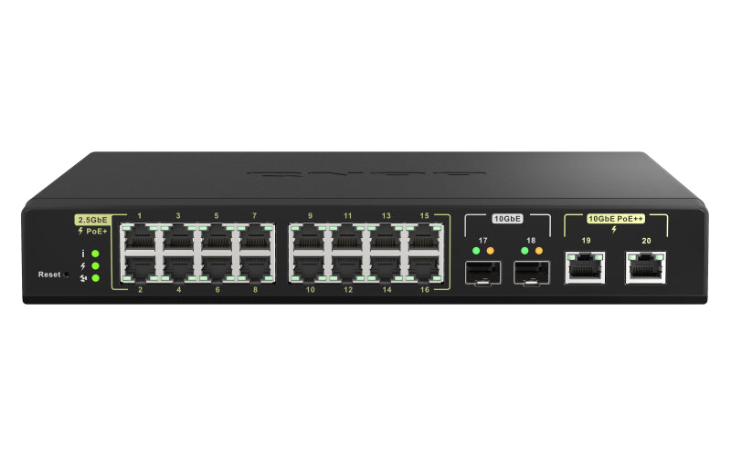 QNAP QSW-M2116P-2T2S commutateur réseau Géré L2 2.5G Ethernet Connexion Ethernet, supportant l'alimentation via ce port (PoE) Noir