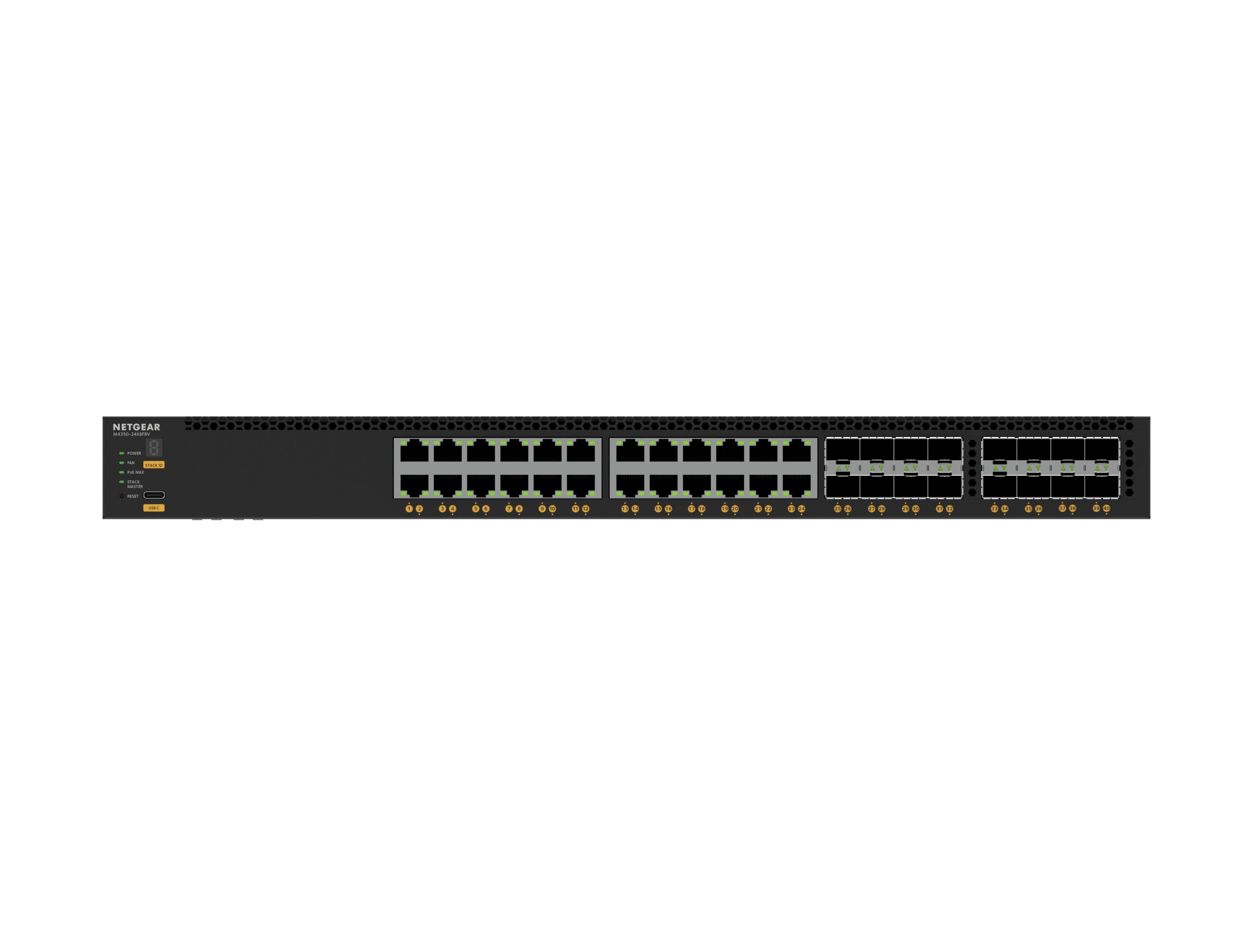 NETGEAR M4350-24X8F8V Géré L3 10G Ethernet (100/1000/10000) Connexion Ethernet, supportant l'alimentation via ce port (PoE) 1U Noir