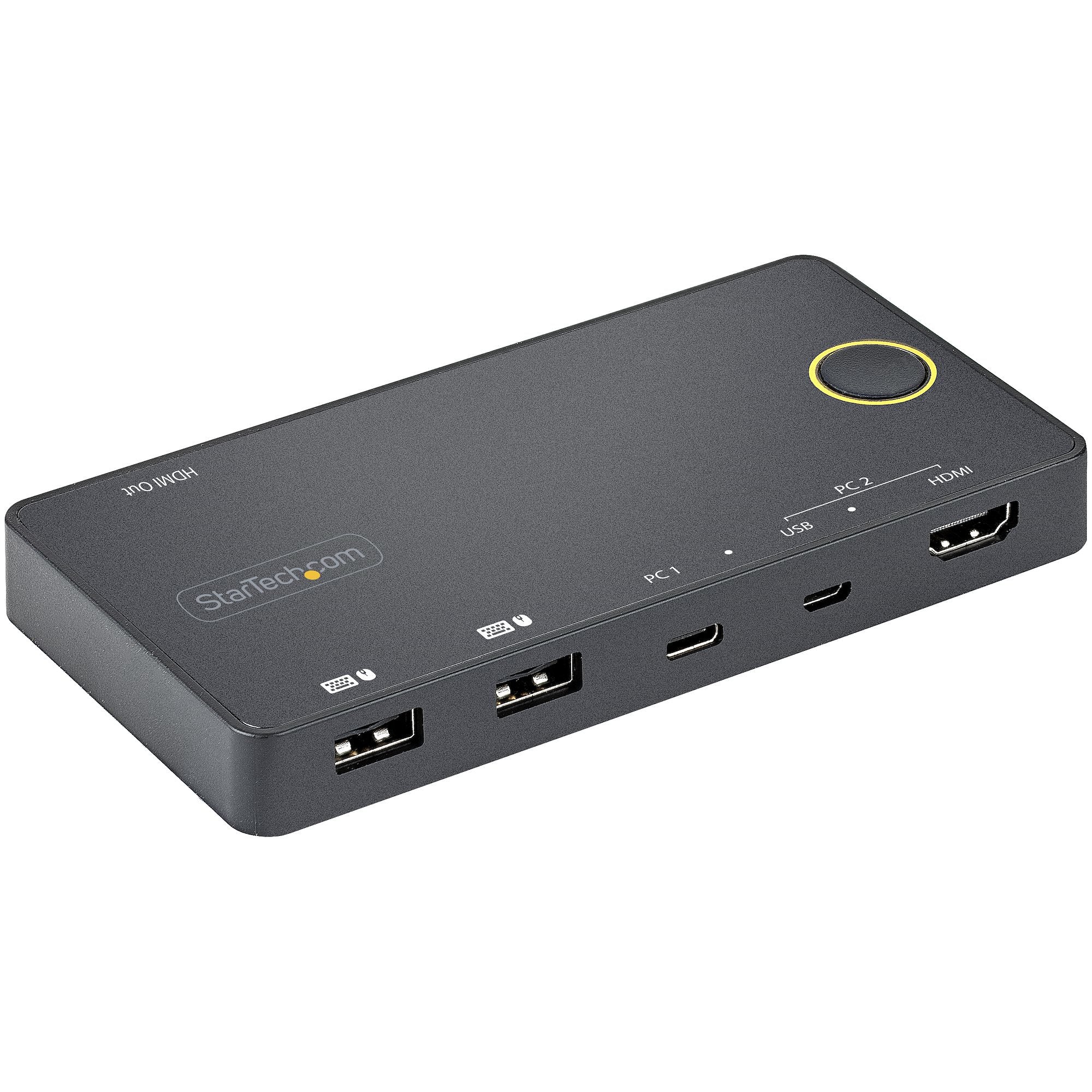 StarTech.com Switch KVM Hybride 2 Ports USB-A + HDMI & USB-C - Écran Unique HDMI 2.0 4K 60Hz - Commutateur KVM Compact HDMI Desktop et/ou Laptop - Alimenté par Bus USB - Compatible Thunderbolt 3