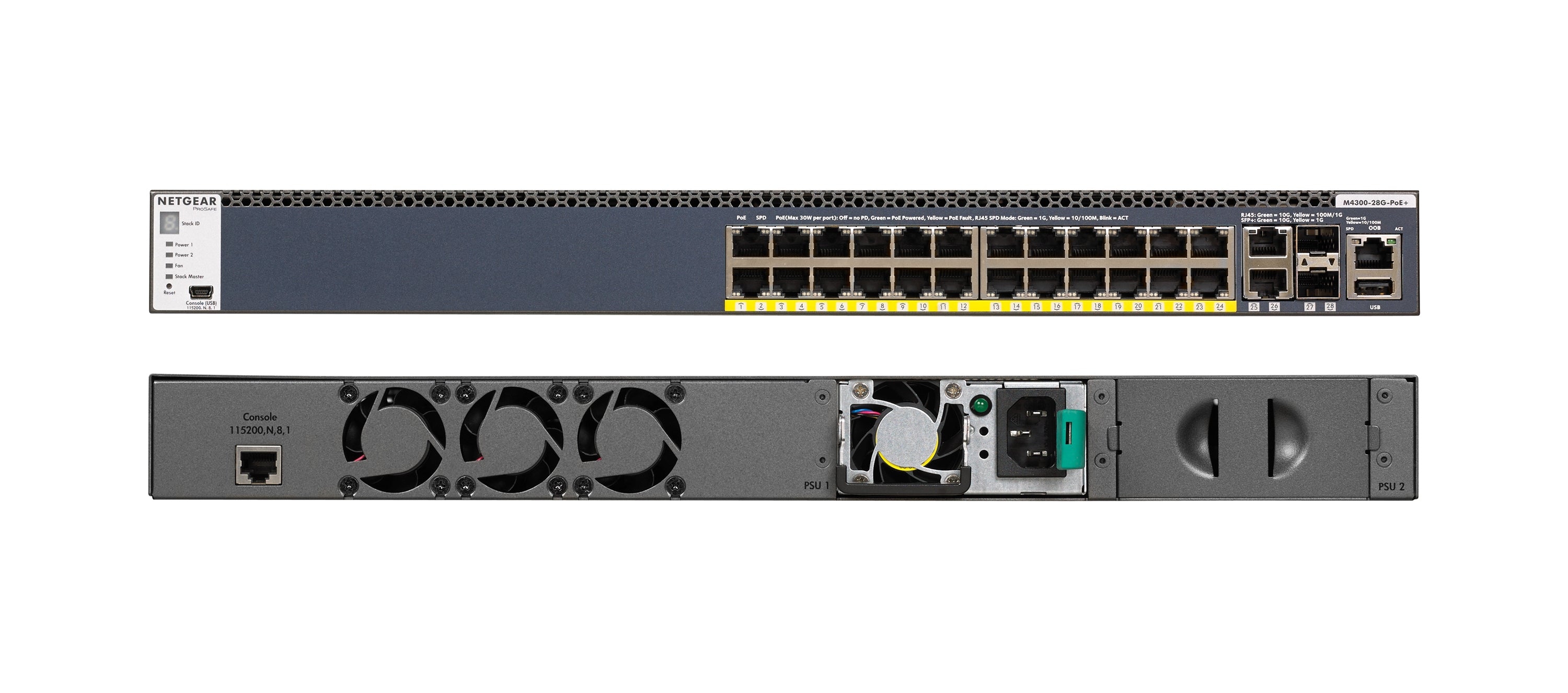NETGEAR M4300-28G-PoE+(1000W)/US/EMEA Géré Gigabit Ethernet (10/100/1000) Connexion Ethernet, supportant l'alimentation via ce port (PoE) 1U Noir