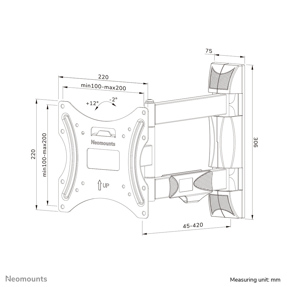 Neomounts WL40-550BL12 Support pour écran mural 32-55" - orientable - installation facile