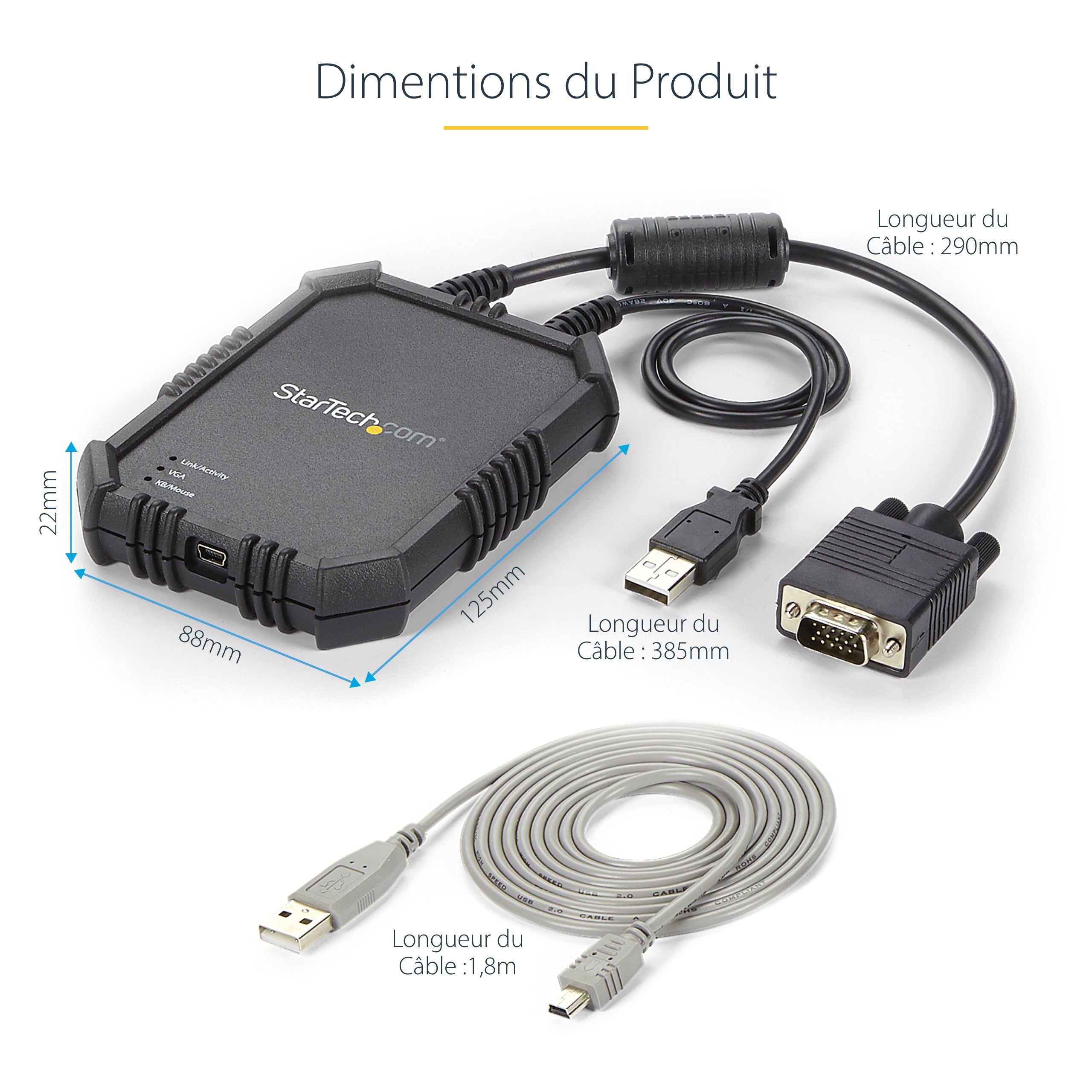 StarTech.com Adaptateur crash cart pour PC portable avec boîtier durable - Console KVM USB avec transfert de fichier et acquisition vidéo