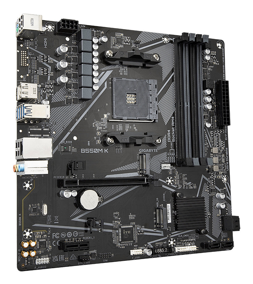 GIGABYTE B550M K Carte mère - Processeurs AMD Ryzen 5000, jusqu'à 4733 MHz DDR4, 1xPCIe 4.0 + 1xPCIe 3.0 M.2, LAN 1GbE, USB 3.2 Gen 1