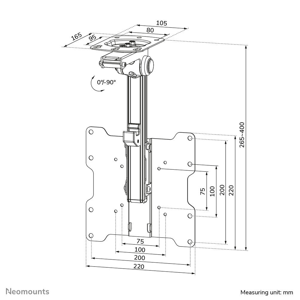 Neomounts FPMA-C020BLACK Support de plafond pour écran de 10-40" - h26.5-40 cm