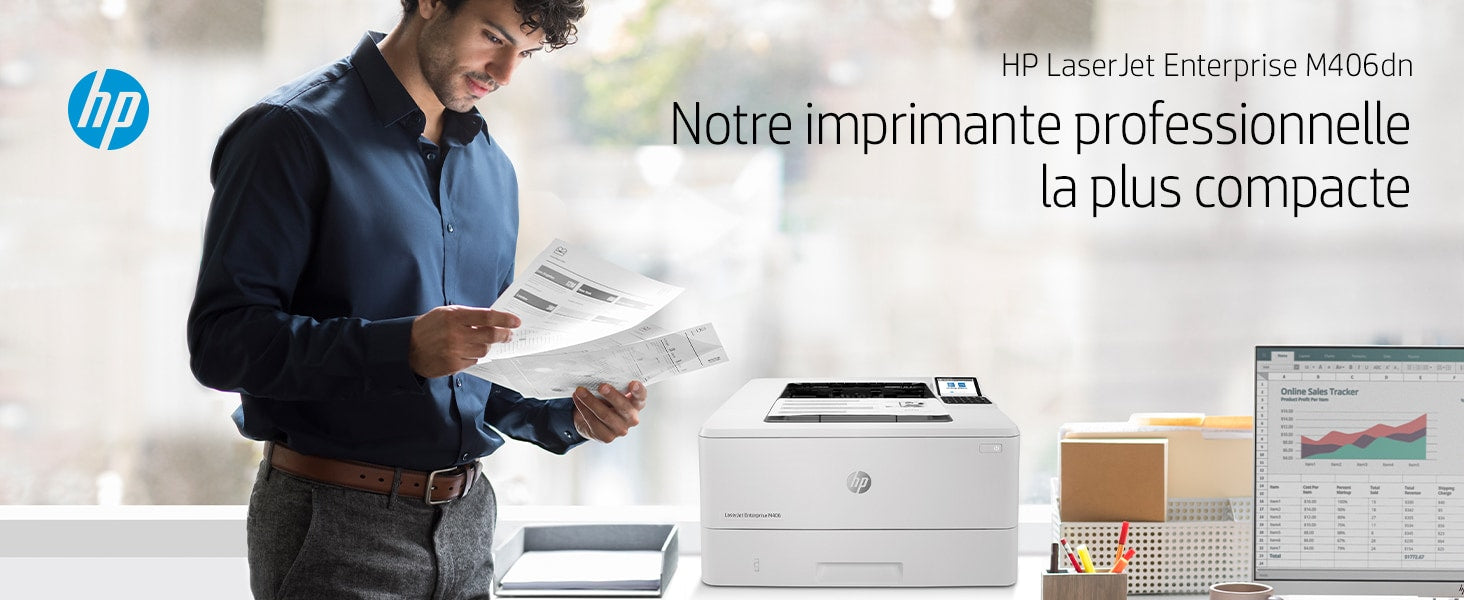 HP LaserJet Enterprise M406dn, Noir et blanc, Imprimante pour Entreprises, Imprimer, Taille compacte; Sécurité renforcée; Impression recto-verso; Éco-énergétique; Impression USB en façade