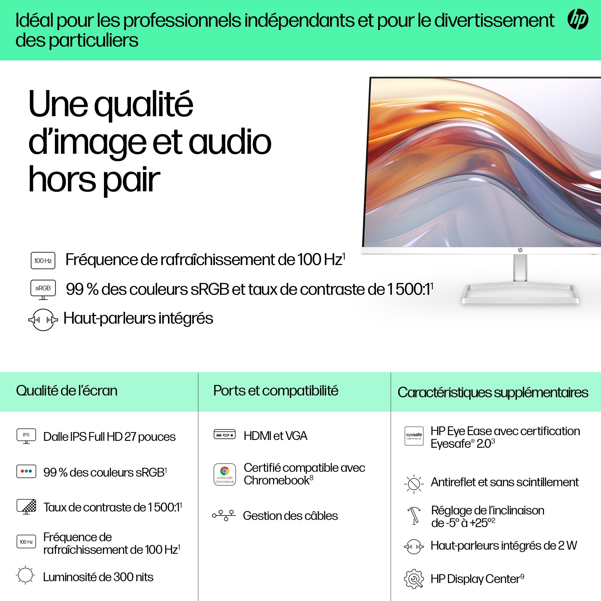 HP Series 5 27 inch FHD Monitor with Speakers - 527sa