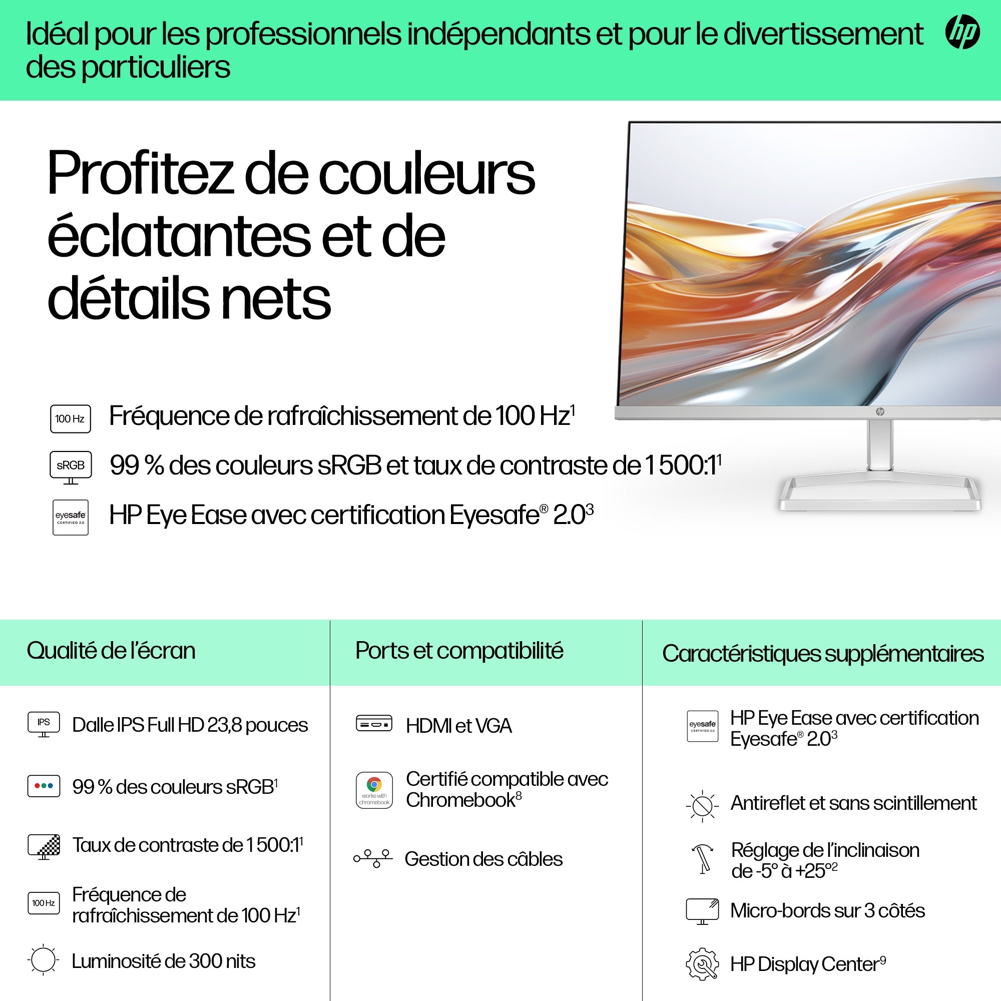HP Écran Full HD blanc 23,8 pouces Série 5 - 524sw