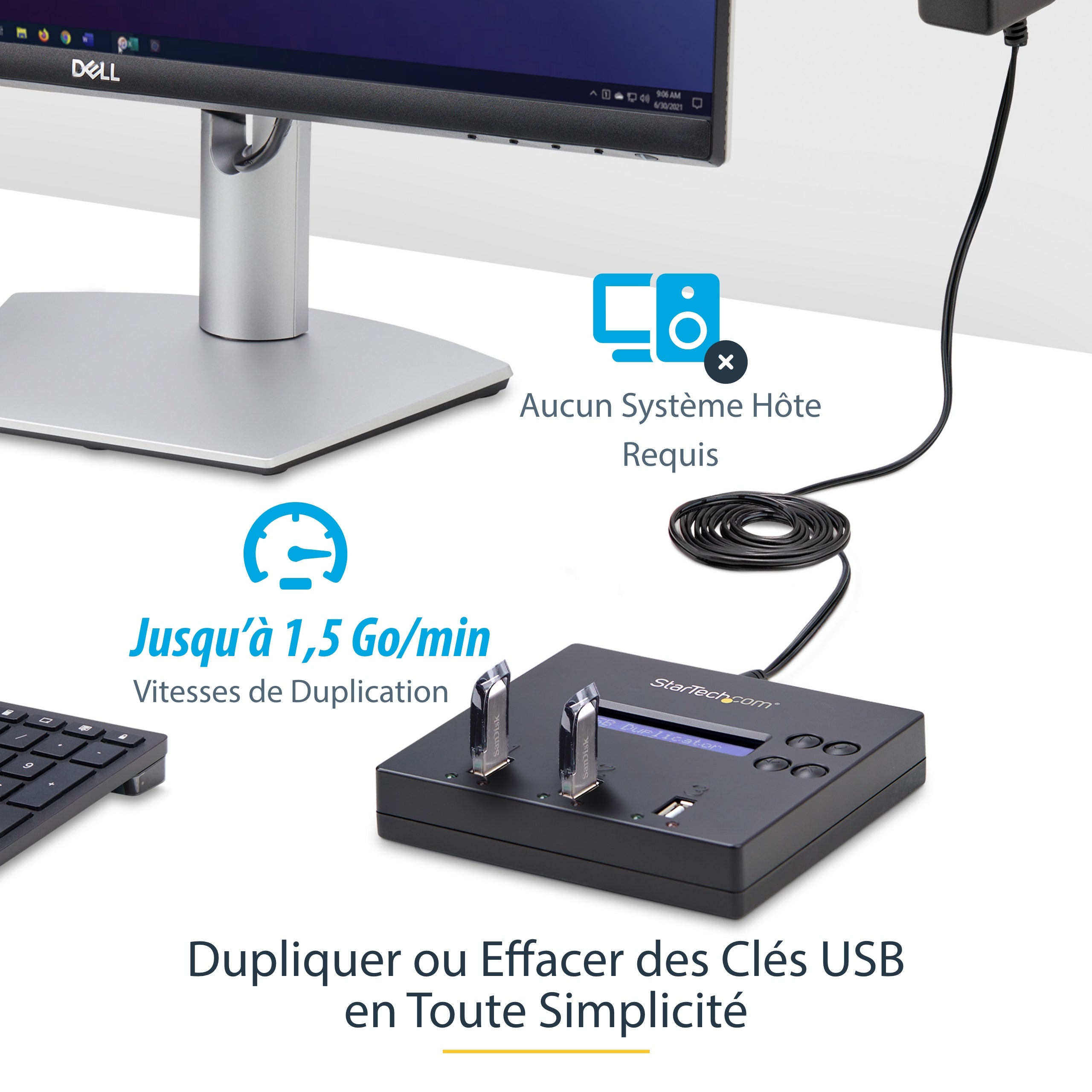 StarTech.com Duplicateur et Effaceur Autonome de 1 à 2 clés USB, Copieur de Plusieurs Clés USB, Copie Système et Fichier et Secteur par Secteur, 1,5 Go/min, Effacement en 3 Passes, Affichage LCD