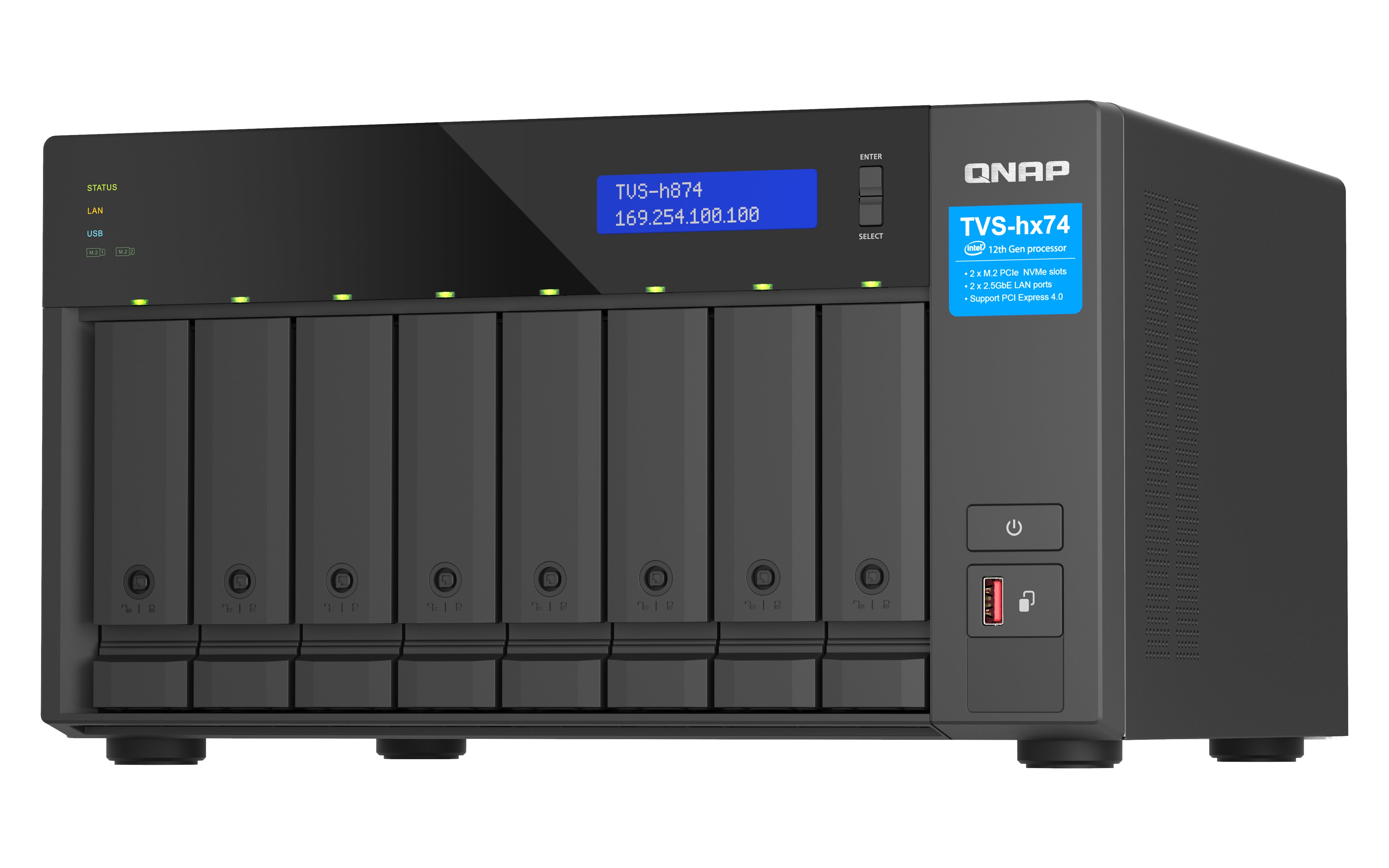 QNAP TVS-H874T-I9-64G serveur de stockage NAS Tower Intel® Core™ i9 64 Go DDR4 0 To QNAP QTS Noir