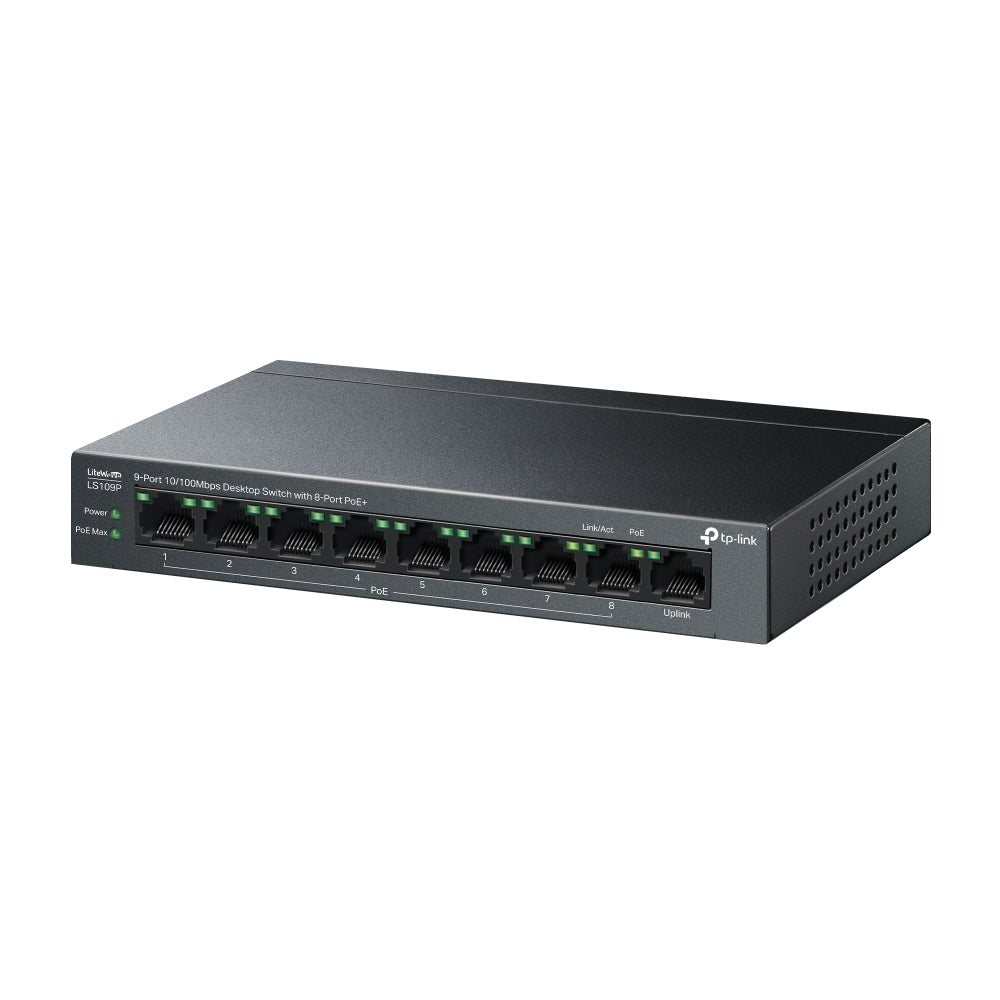 TP-Link LiteWave LS109P commutateur réseau Non-géré Fast Ethernet (10/100) Connexion Ethernet, supportant l'alimentation via ce port (PoE) Noir