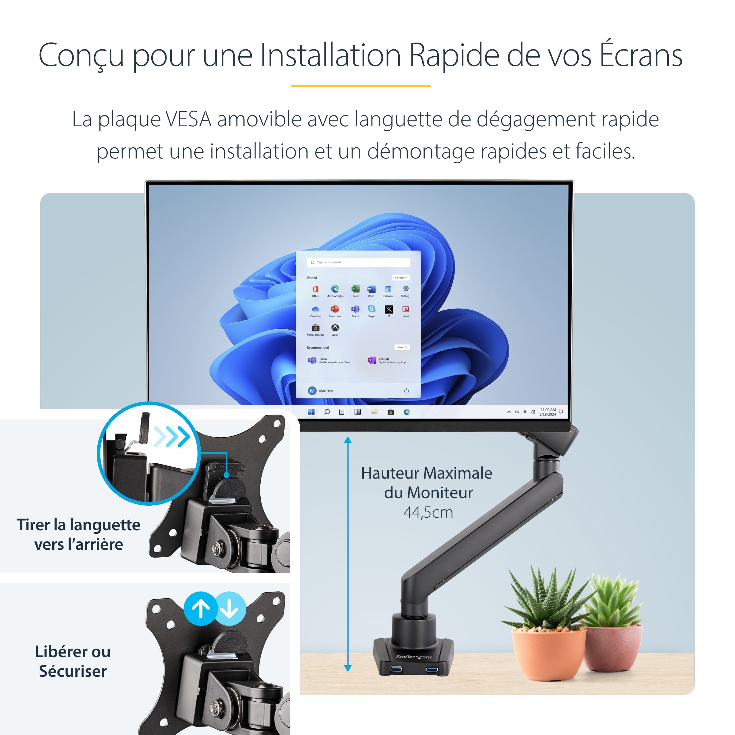 StarTech.com ARMSLIM2USB3 support d'écran plat pour bureau 86,4 cm (34") Noir
