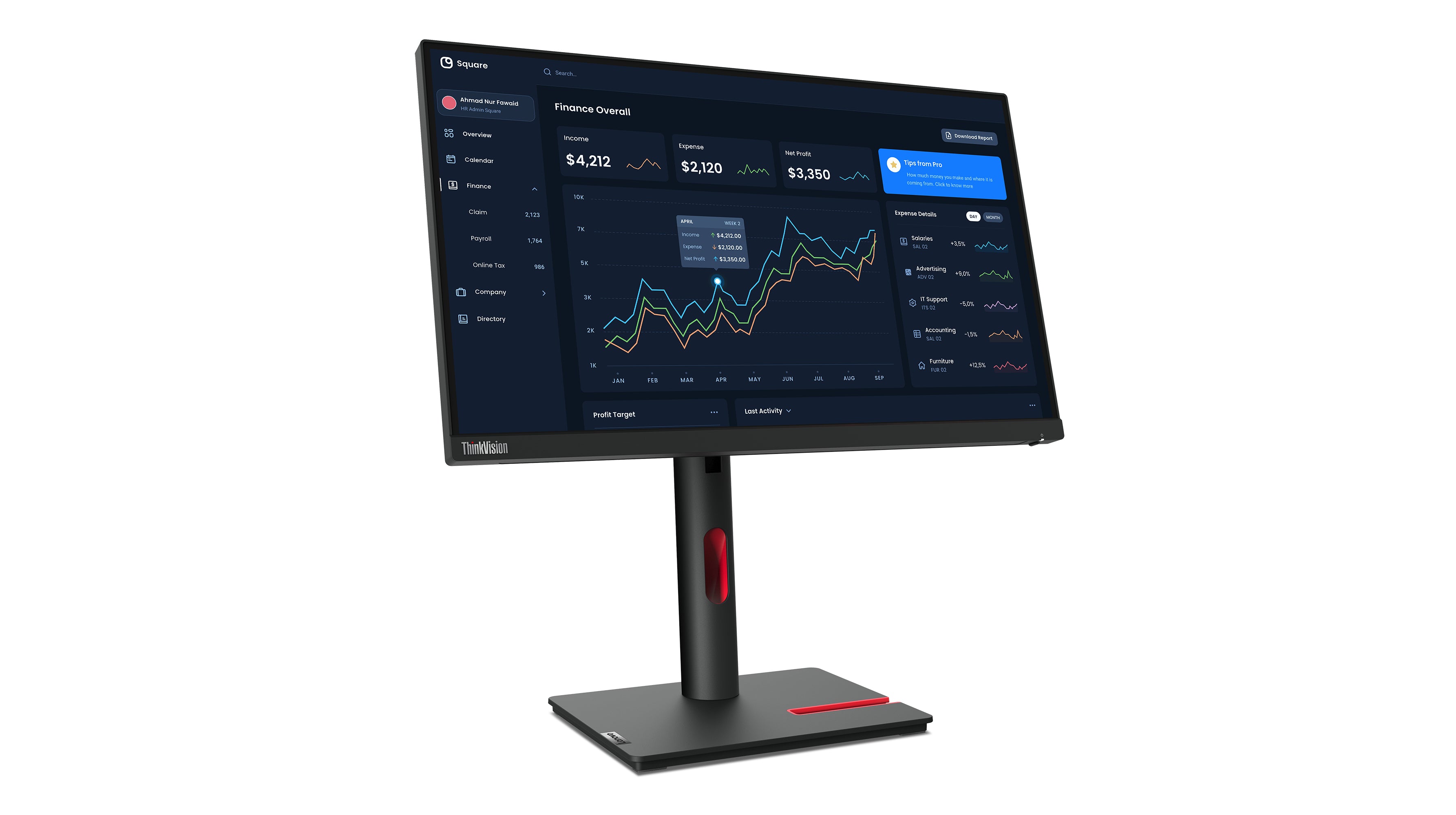 Lenovo ThinkVision T22i-30 LED display 54,6 cm (21.5") 1920 x 1080 pixels Full HD Noir