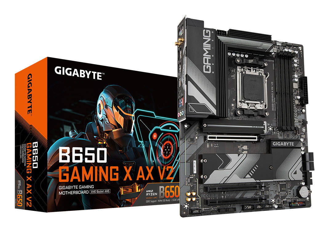 GIGABYTE B650 GAMING X AX V2 Carte mère - AMD Ryzen série 9000, VRM 8+2+2 phases, jusqu'à 8000 MHz DDR5 (OC), 1xPCIe 5.0 + 2xPCIe 4.0 M.2, LAN 2,5 GbE, WIFI 6E, USB 3.2 Gen 2