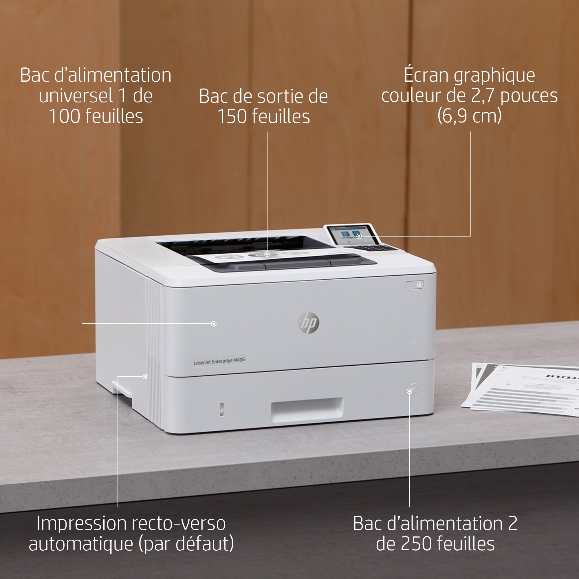 HP LaserJet Enterprise M406dn, Noir et blanc, Imprimante pour Entreprises, Imprimer, Taille compacte; Sécurité renforcée; Impression recto-verso; Éco-énergétique; Impression USB en façade