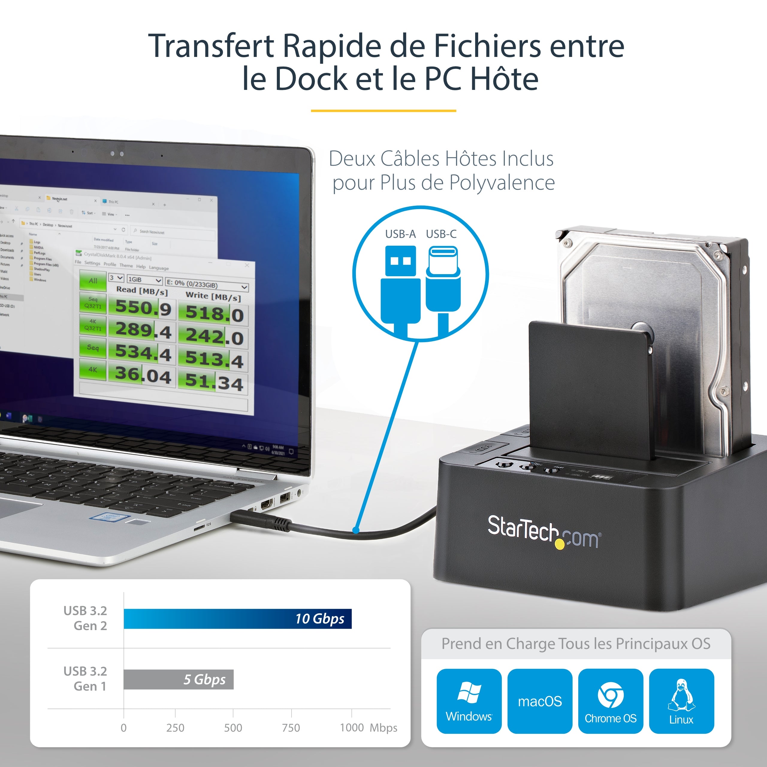 StarTech.com Duplicateur USB 3.1 (10 Gb/s) autonome pour disques durs SATA 2,5" ou 3,5"