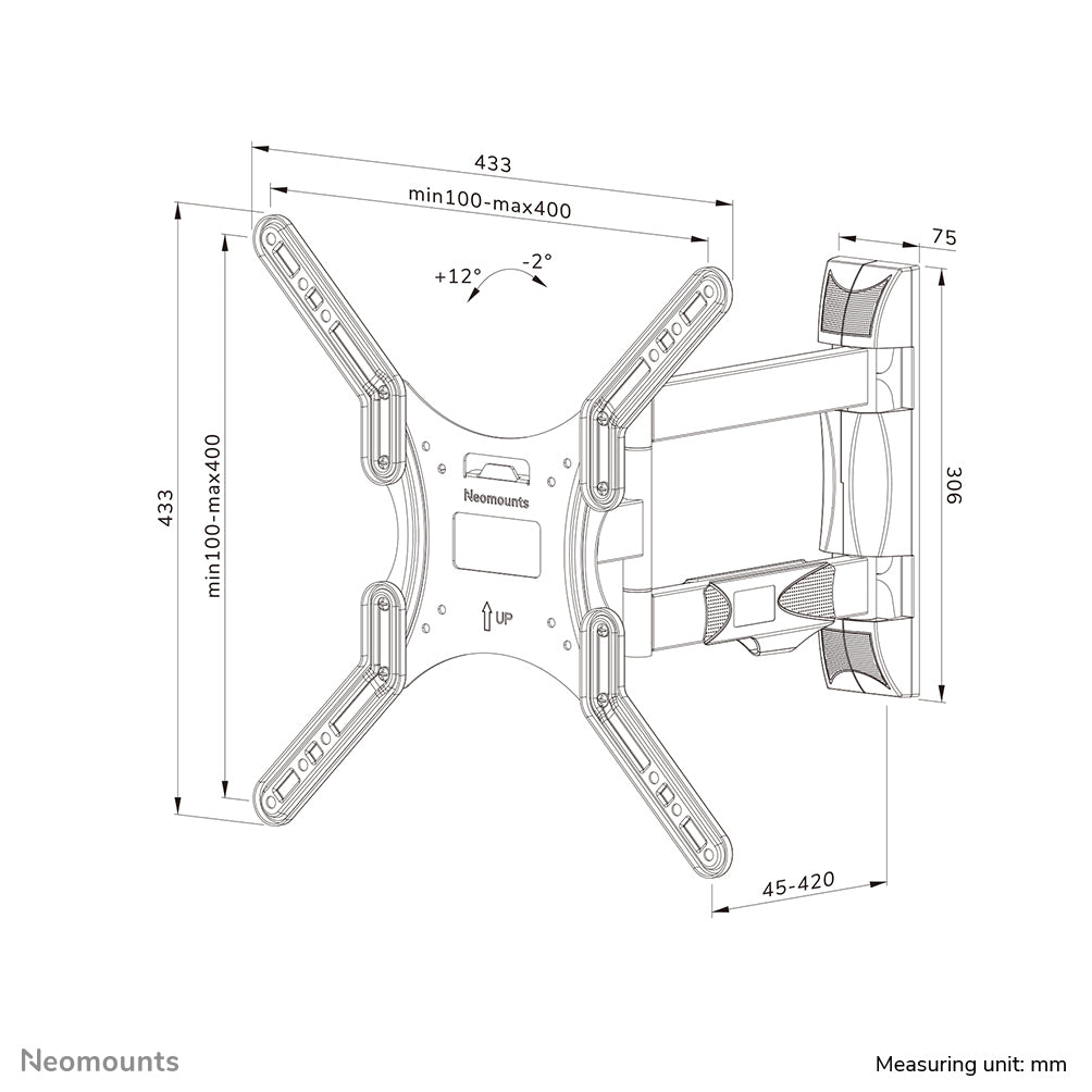 Neomounts WL40-550BL14 Support pour écran mural 32-55" - orientable - installation facile