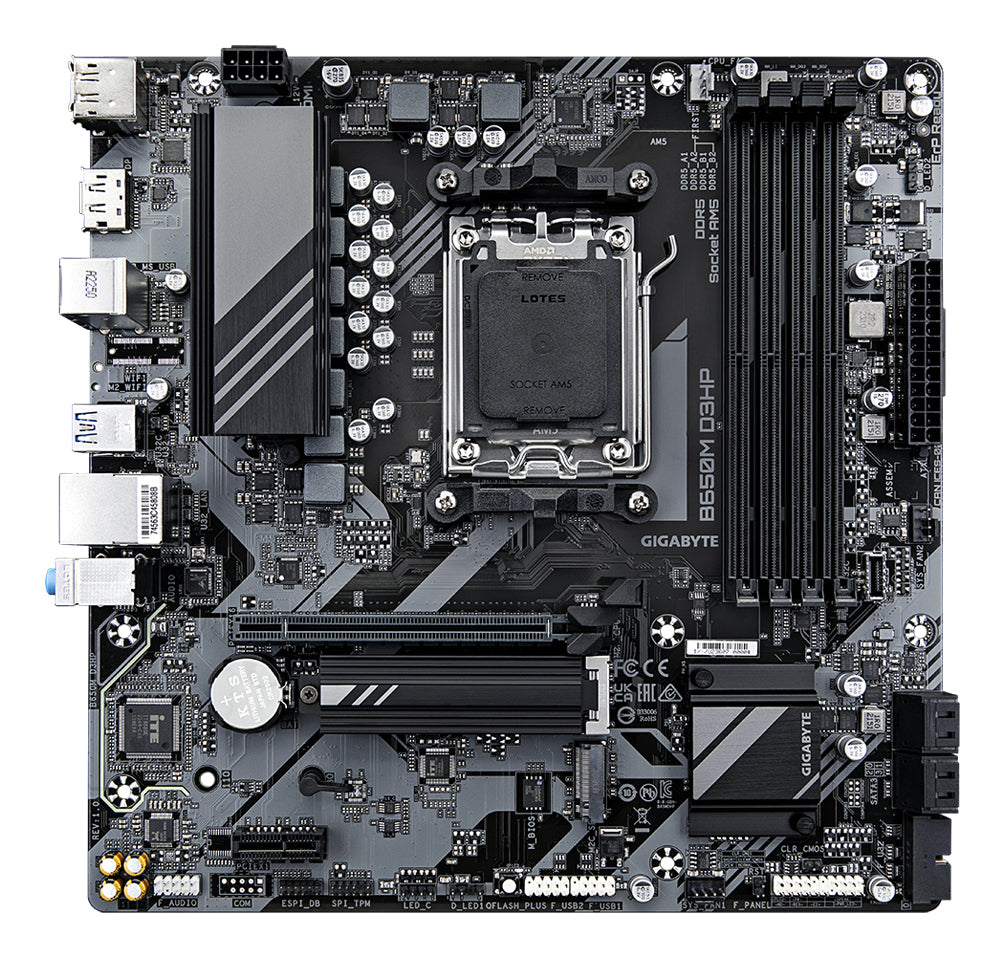 GIGABYTE B650M D3HP Carte mère - AMD Ryzen série 9000, VRM 5+2+2 phases, jusqu'à 7600 MHz DDR5 (OC), 2xPCIe 4.0 M.2, LAN 2,5 GbE, USB 3.2 Gen 1