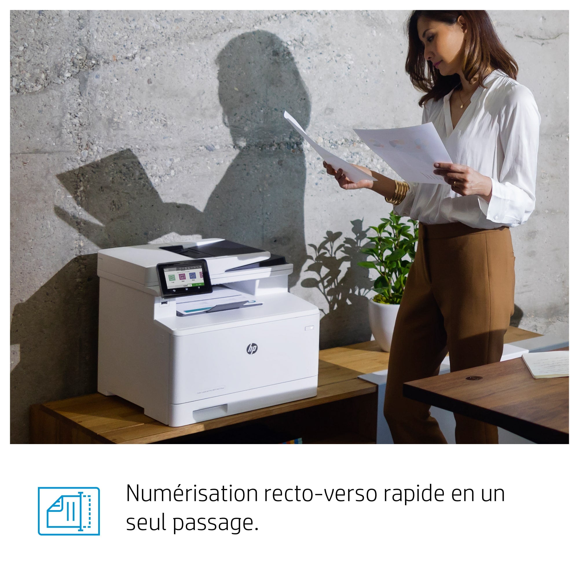 HP Color LaserJet Pro Imprimante multifonction M479fnw, Impression, copie, numérisation, télécopie, e-mail, Numérisation vers e-mail/PDF; Chargeur automatique de documents déroulé de 50 feuilles