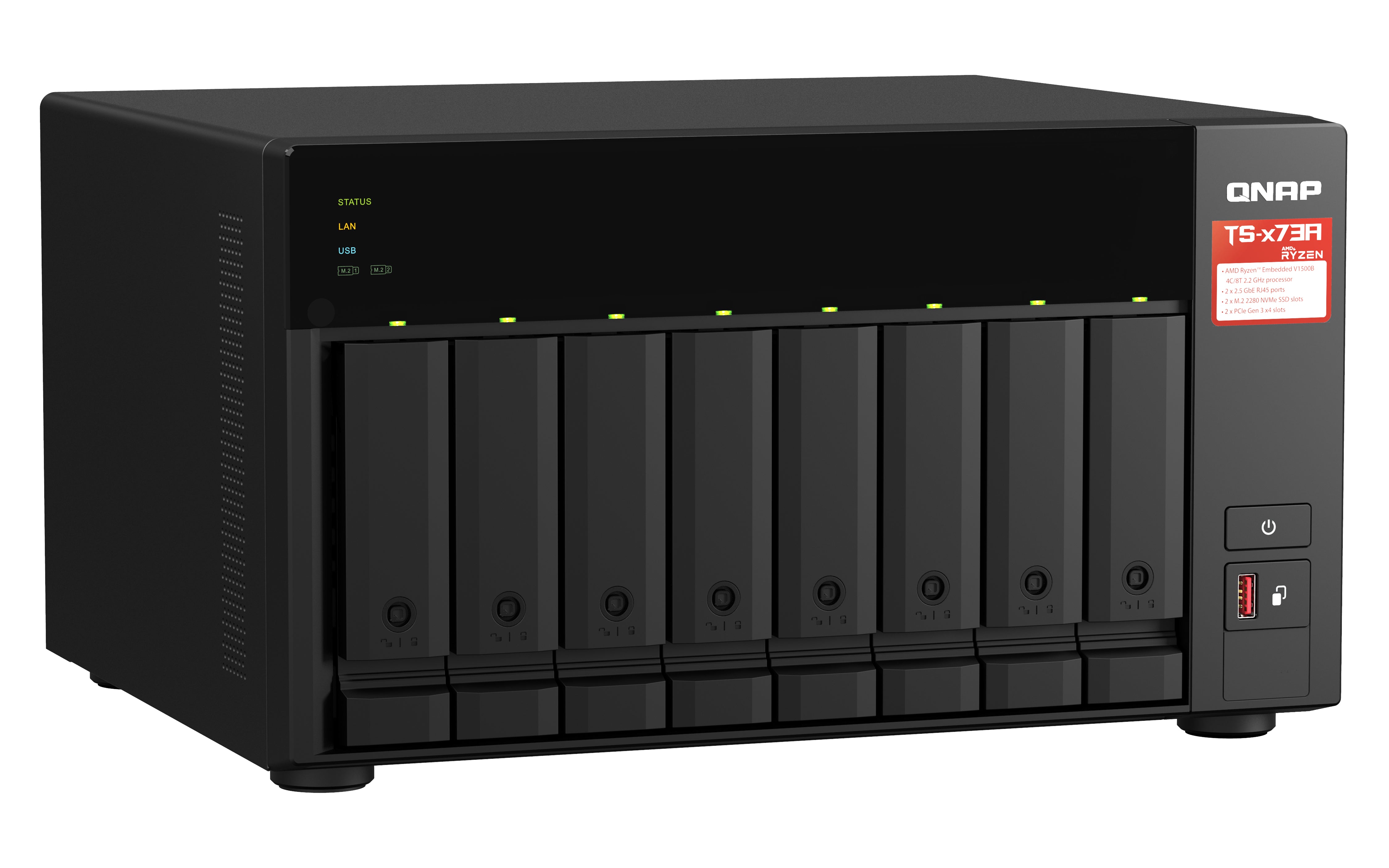 QNAP TS-873A NAS Tower Ryzen Embedded V1500B 8 Go DDR4 0 To QNAP Turbo System Noir