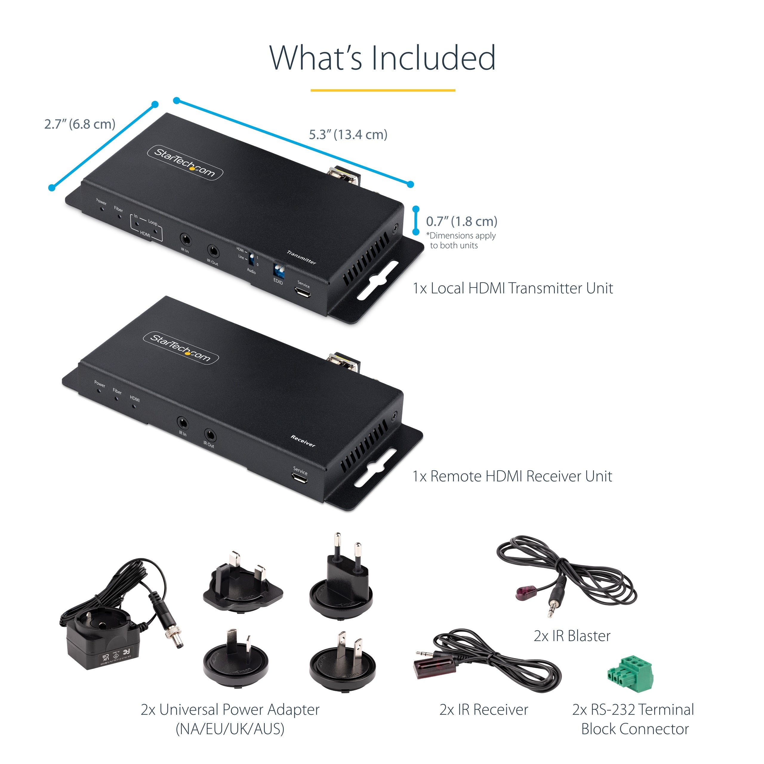 StarTech.com Kit Extender HDMI Fibre Optique - 4K60Hz jusqu'à 1km (Monomode) ou 300m (Multimode) Fibre optique LC, HDR, HDCP, Audio 3.5mm/RS232/Extender IR - Prolongateur/Extension HDMI - Kit Émetteur et Récepteur