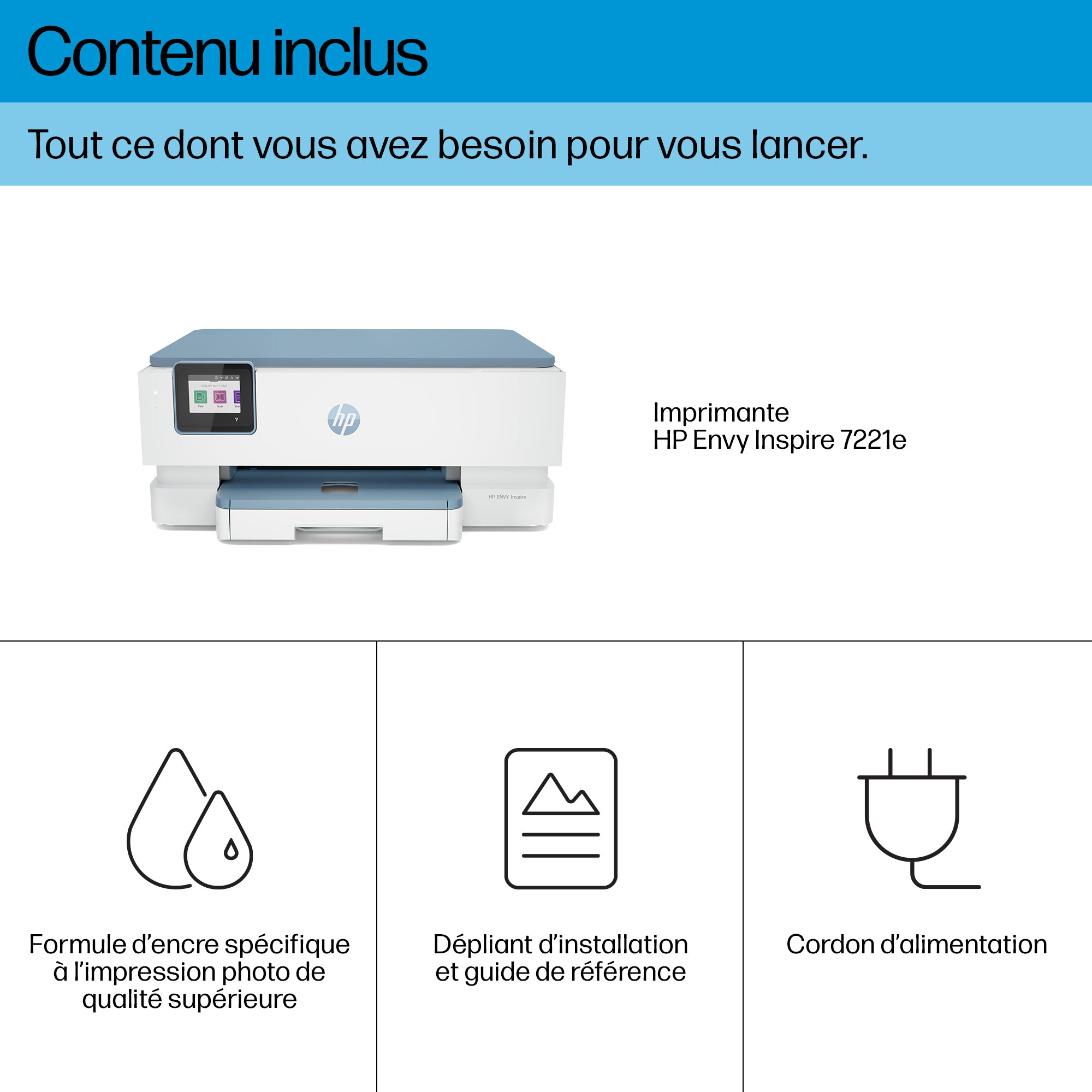 HP ENVY Inspire 7221e Sans fil All-in-One Couleur Imprimante, Instant Ink; Impression photo