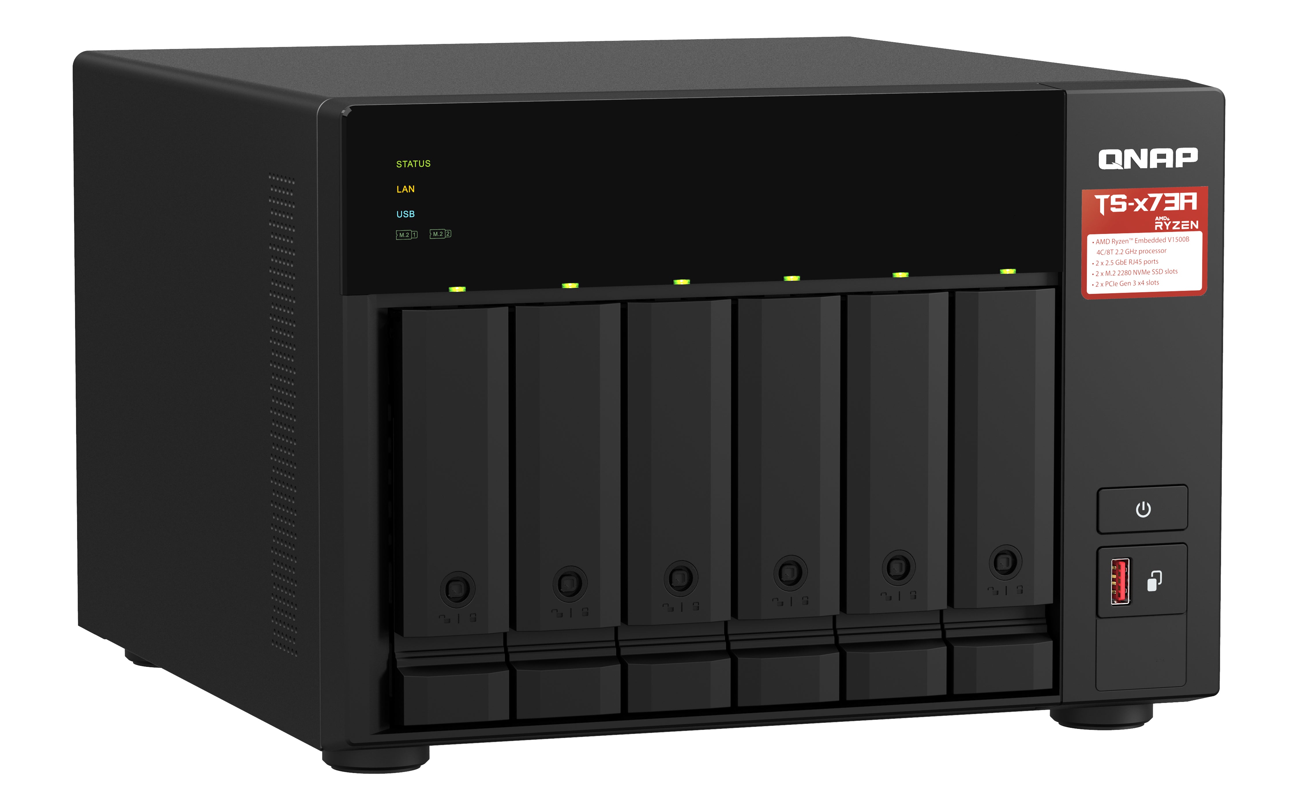 QNAP TS-673A NAS Tower Ryzen Embedded V1500B 8 Go DDR4 0 To QNAP Turbo System Noir