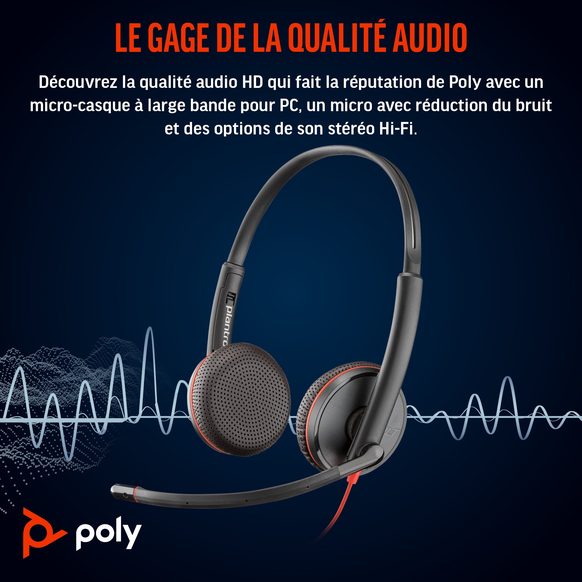 Poly Micro-casque stéréo USB-C Blackwire 3225 + prise 3,5 mm + adaptateur USB-C/A (lot)