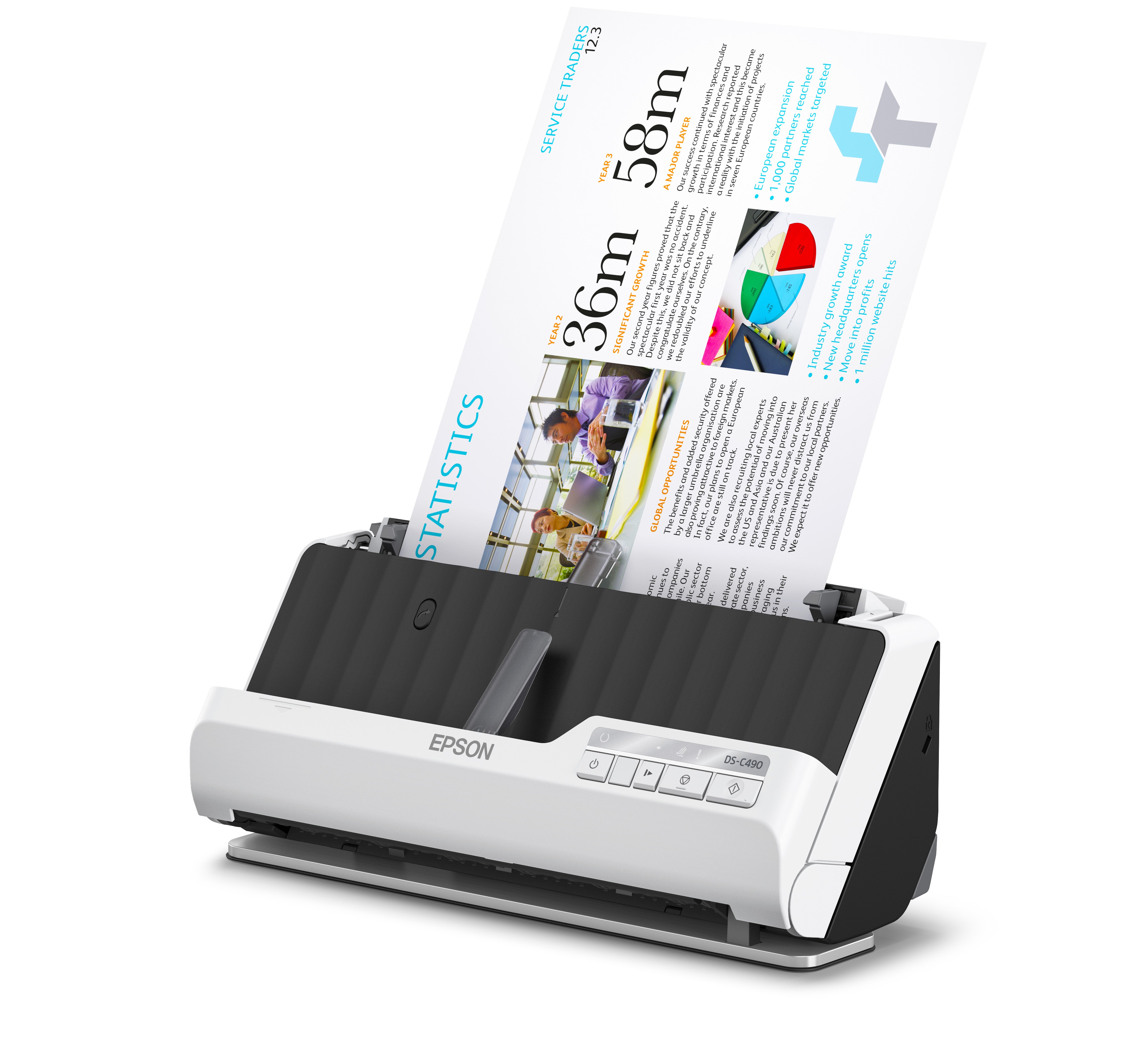 Epson DS-C490 Chargeur automatique de documents + Scanner à feuille 600 x 600 DPI A4 Noir, Blanc