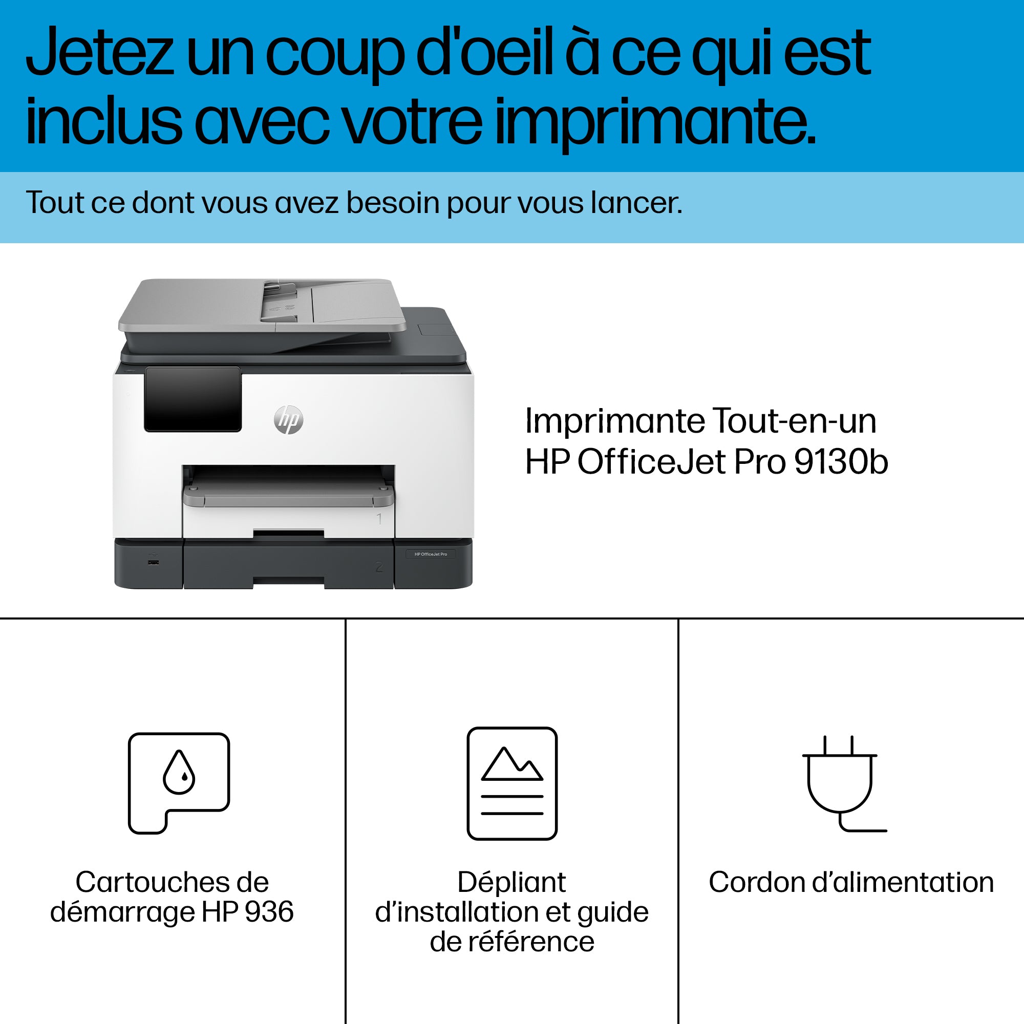 HP OfficeJet Pro 9130b Sans fil All-in-One Couleur Imprimante, Impression recto-verso; copieur, scanner