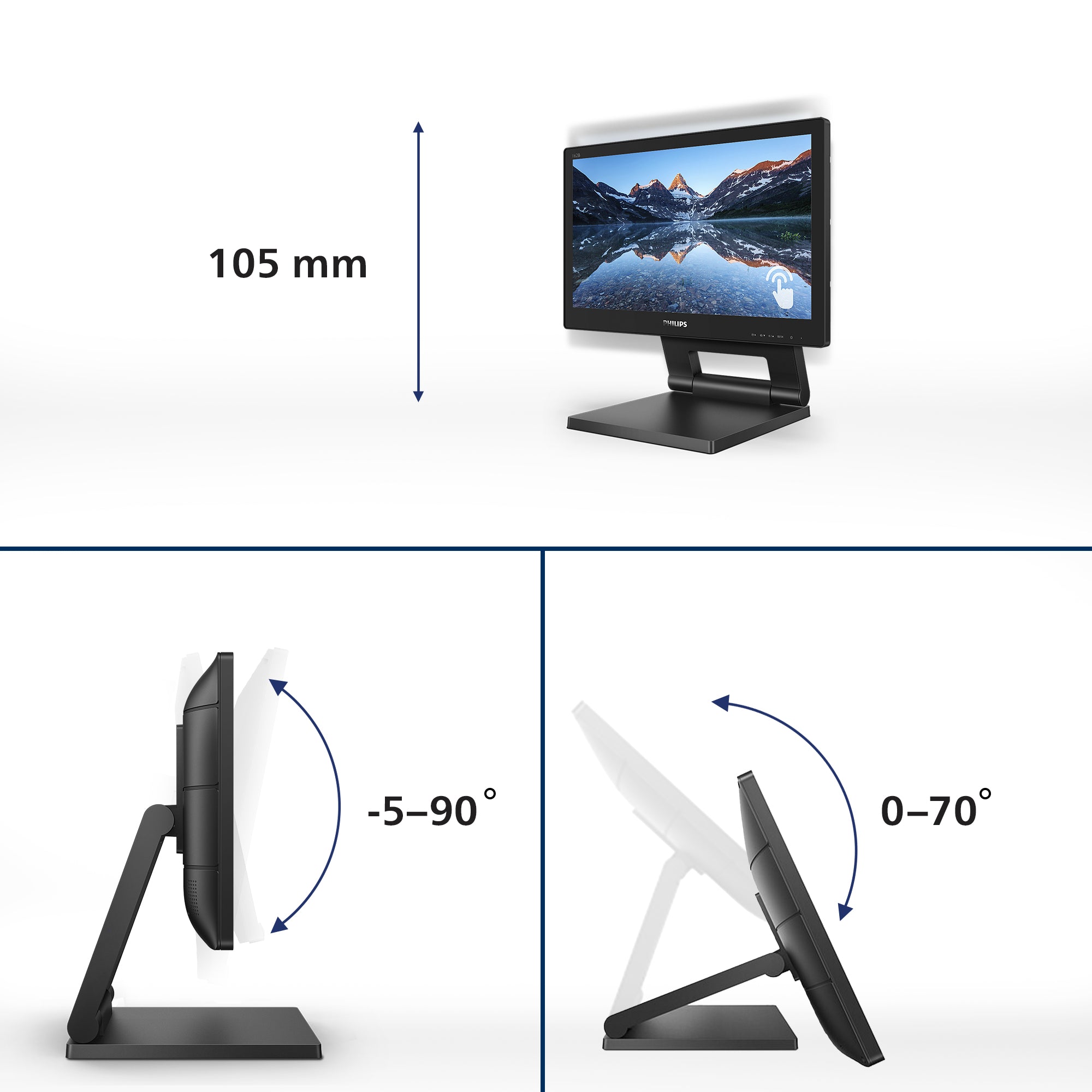 Philips 162B9T/00 écran plat de PC 39,6 cm (15.6") 1366 x 768 pixels HD LCD Écran tactile Noir